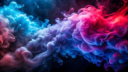 Obraz premium Vibrant nebula of red and blue smoke swirling in darkness