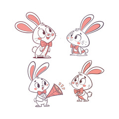 Cute Cartoon Bunnies with Bow Ties – Adorable Rabbit Characters Illustration