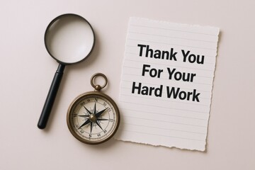 Appreciation Note with Compass and Magnifying Glass: Recognizing Effort and Achievements, Motivational Workspace