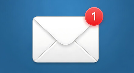 White envelope with red notification badge indicating one new message