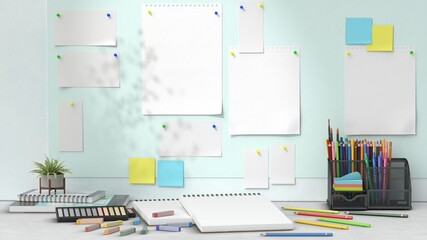 Workspace Mockup with Blank Notes and Stationery
