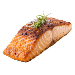 A grilled salmon fillet isolated on a transparent background
