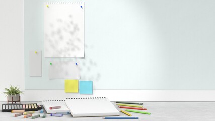 Creative Workspace Mockup with Blank Papers and Stationery