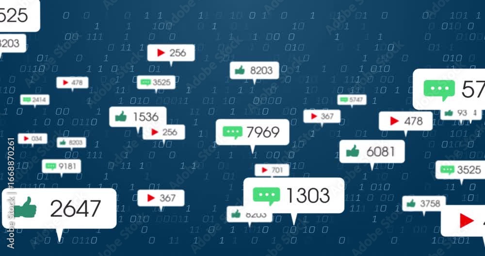 Poster notification bubbles appearing while clustering updating counters showing social engagement growth