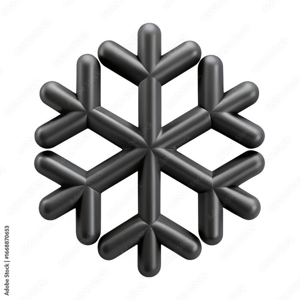 Poster 3d metallic snowflake symbol isolated on transparent background