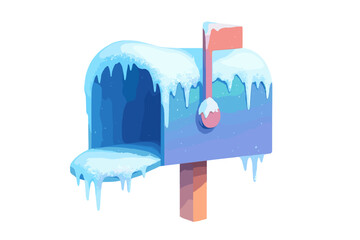 Cartoon mailbox covered in snow with icicles in winter scene frost on mailbox