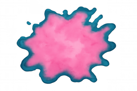 Watercolor splash merging pink and blue hues, spreading across transparent background with dynamic, artistic color blending