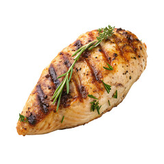 A grilled chicken breast with herbs isolated on a transparent background