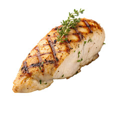 A grilled chicken breast with herbs isolated on a transparent background