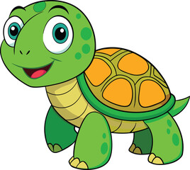 Fototapeta premium Cute Cartoon Turtle Happy Green Shell