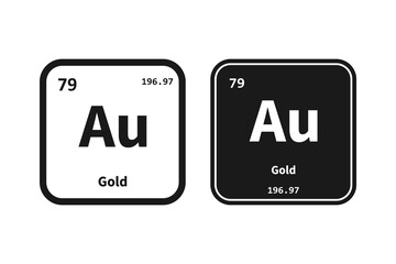 Gold, Au, chemical periodic table element icon. The chemical element of the periodic table. Icon with molar mass and atomic number for lab, science or chemistry class.