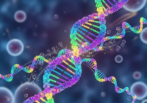 Oligonucleotide therapies colorful DNA double helix molecular structure biotechnology genetics gene therapy scientific illustration
