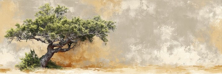 Lone Tree Against Abstract Background Landscape Art