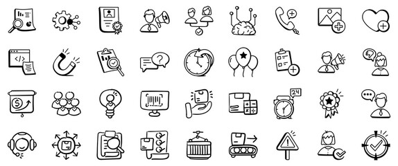 Hand-Drawn Business and Technology Icons Set