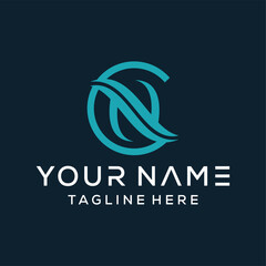 simple vector logo design of the letter CN