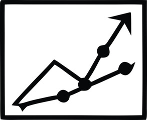 Black and white line graph with upward trend showing growth and data points with arrows indicating progress and development for business analysis