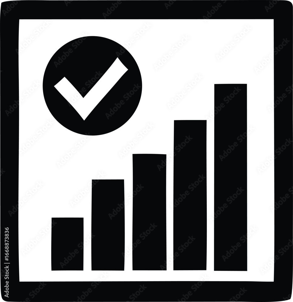Poster successful data growth chart with checkmark icon representing positive progress and achievement
