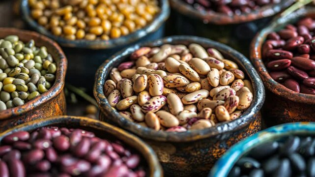 different varieties of beans and legumes. Selective focus. eat.