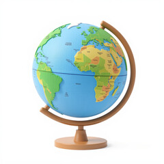 World globe map geography education blue green brown plastic isolated white background learning tool