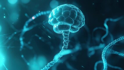Digital representation of human brain with glowing neural connections on blue background - Powered by Adobe