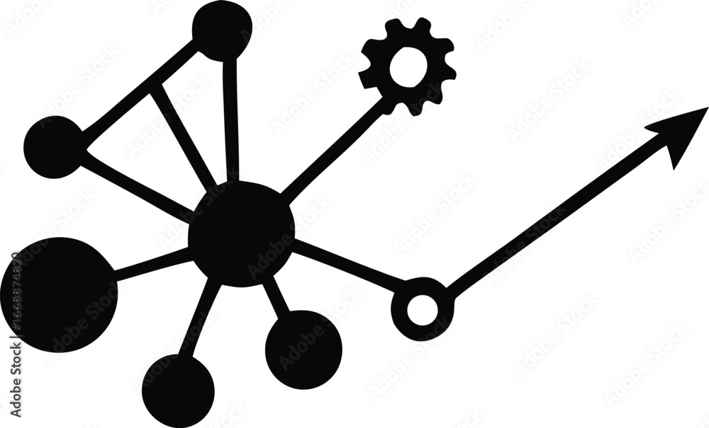 Poster abstract representation of interconnected network growth and technological advancement with a rising