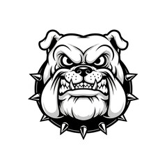Obraz premium Angry Bulldog Mascot Head with Spiked Collar Black and White Illustration