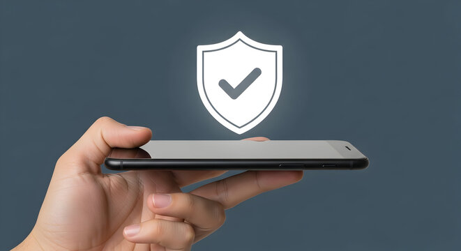 Perlindungan Digital: Ponsel dengan Ikon Perisai untuk Keamanan Data dan Privasi