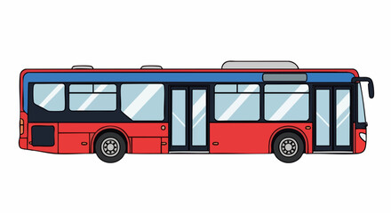 Depiction of an urban bus on white background for commercial use. Urban bus illustration includes doors, tires, and windows, demonstrating city public transportation.