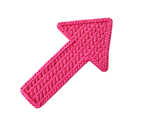 Pink arrow icon pointing diagonally upward to the right isolated on transparent background, bold graphic symbol for navigation, interface, maps, and digital direction