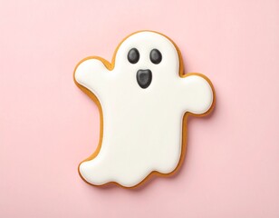 Obraz premium Ghost-shaped cookie on pastel background