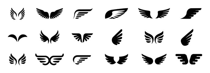 Collection of Diverse Black Wing Icons on White Background