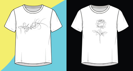 Stylish white t-shirt mockup with detailed front design two variations