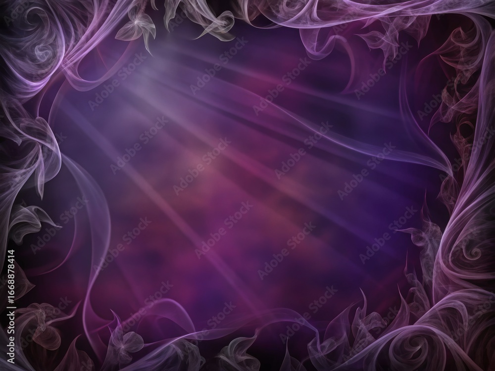 Poster Abstract purple and pink background with wispy swirling patterns and light rays shining through