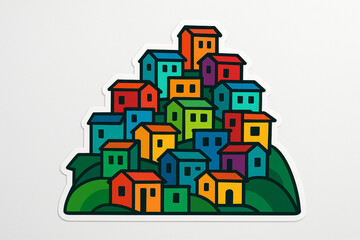 Obraz premium Flat vector illustration of colorful Brazilian favela houses on hill on white background