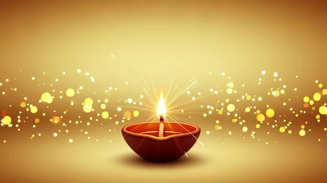 Golden diya lamp glowing with warm light, festive celebration, and spiritual peace, Diwali festival, invitations, greetings, golden background