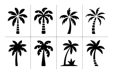 Obraz premium Collection of Eight Black Silhouette Palm Tree Icons