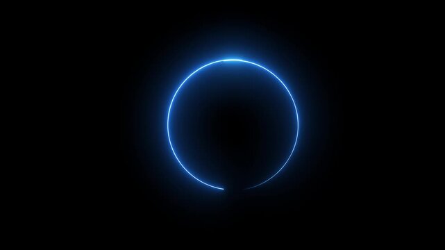 Blue glowing neon light on back ground is black.