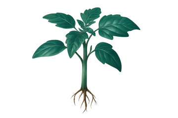 Illustration of a young plant growing, showing roots and green leaves, isolated on a transparent background