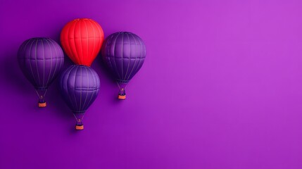 Fototapeta premium Vibrant Purple and Red Hot Air Balloons on Purple Background