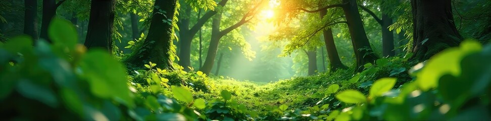 Fototapeta premium Sunlit Green Forest Sustainable Internet, Renewable Energy, Eco-Friendly Data World, Climate Change Solution