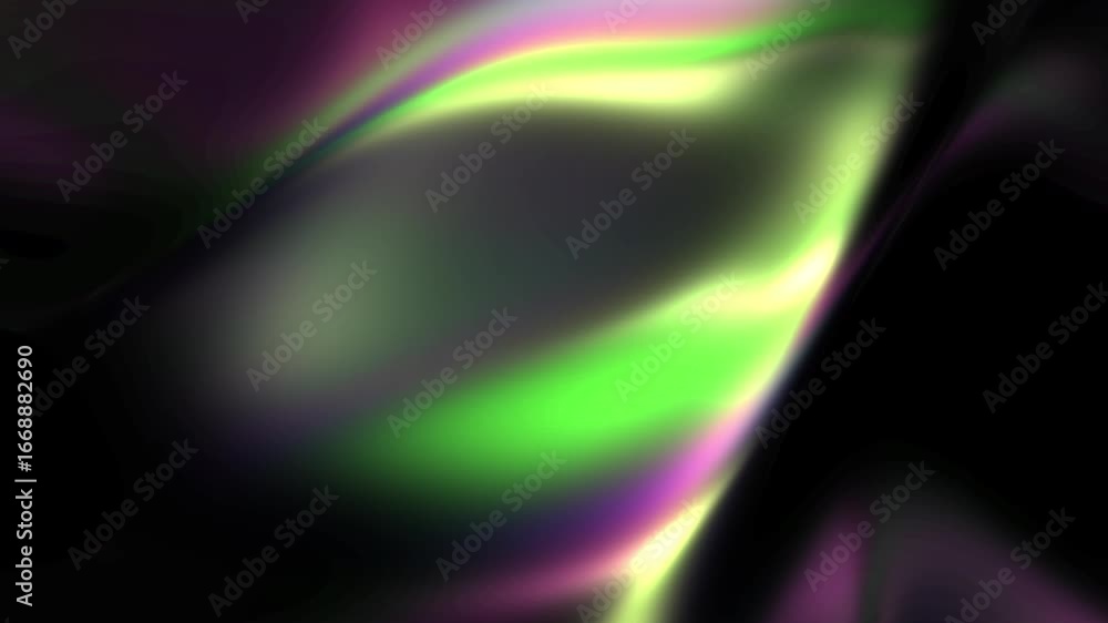 Poster abstract holographic background loop with smooth flowing waves of green, yellow, and purple light on