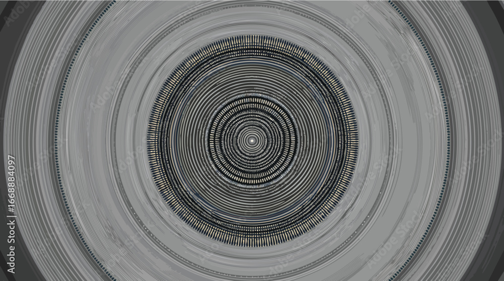 Poster monochrome circular pattern with subtle texture and radial lines abstract.