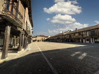 Traditional arcades of Plaza Vieja in the historic town of Salda?a