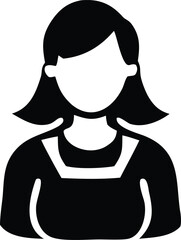 Stylized silhouette of a woman with short hair and a bib style garment simple iconography for general use