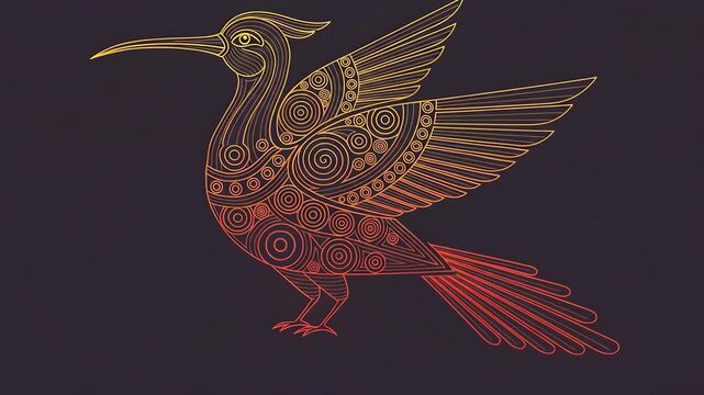 Vibrant Hispanic Heritage Month illustration of a detailed bird design with intricate patterns and warm color gradients against a dark background