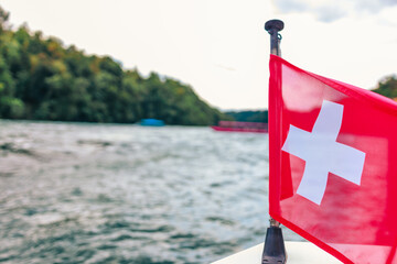 Majestic view of Rhine Falls, the largest waterfall in Europe, located near Schaffhausen in...