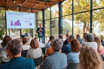 Young team presents innovative ideas to engaged audience in modern conference space