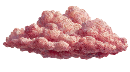 A fluffy pink cloud floats serenely against a clear hite background, invoking eelings of tranquility, sotness, and the gentle beauy of nature's wonders.