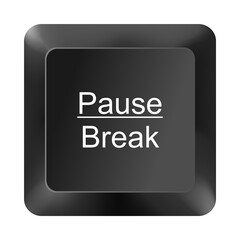Pause break key button from computer keyboard isolated on white background, black keycap with pause break text for system and control functions