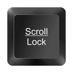 Scroll lock key button from computer keyboard isolated on white background, black keycap with scroll lock text for navigation and computing control